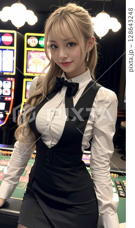 アジア人のカジノディーラー 128643248