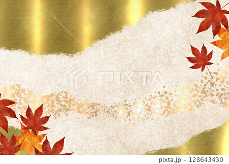 紅葉したもみじと金箔の高級感のある和風背景イラスト 128643430