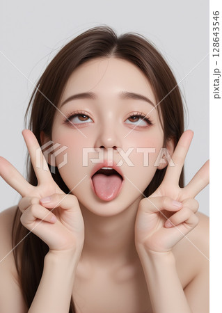 アヘ顔ダブルピースの美少女 128643546