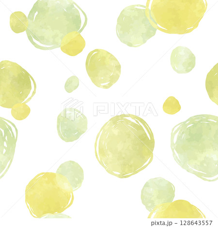 水彩風のラフな水玉のシームレスパターン(黄色) 128643557