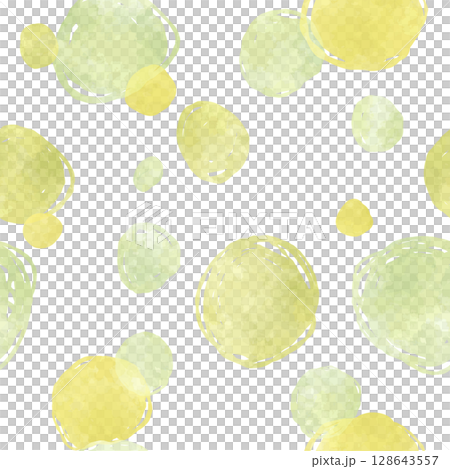 水彩風のラフな水玉のシームレスパターン(黄色) 128643557