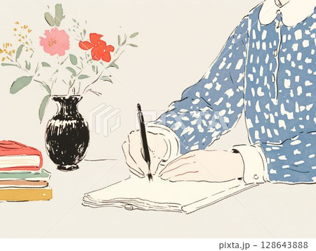花とノートと静かな午後　日記を書くひととき 128643888