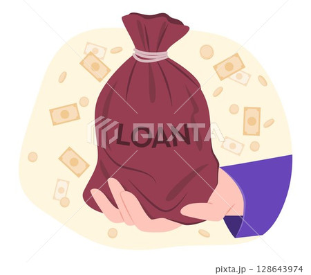 Human Hand Holding Loan Money Bag for Bank Loan and Financial Concept Illustration Clip Art Human Hand Holding Loan Money Bag for Bank Loan and Financial Concept Illustration Clip Art 128643974