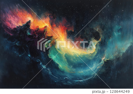 Vibrant Cosmic Swirl in Deep Space Colors 128644249