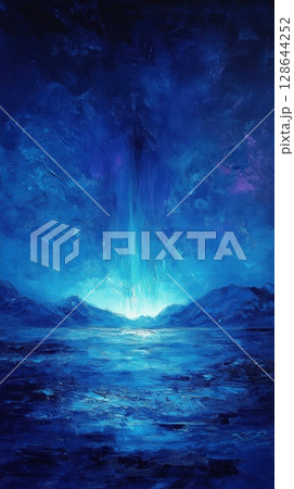 Ethereal Blue Landscape with Mystical Light 128644252