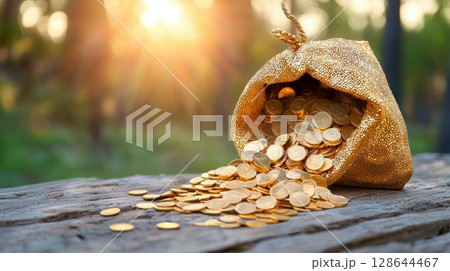 Golden Bag of Wealth and Abundance in Nature 128644467