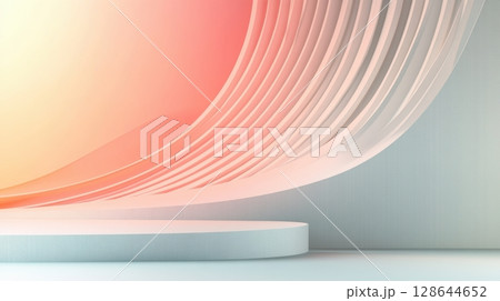 A soft, abstract background featuring curved layers and a gradient of pastel colors, creating a serene and modern aesthetic. 128644652