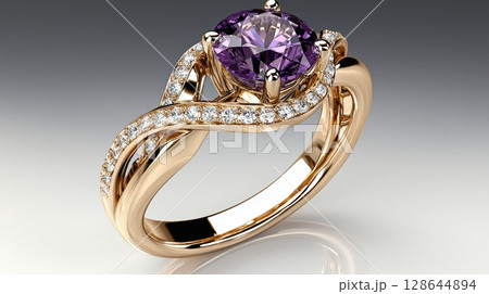 Elegant Amethyst Ring with Twisted Band Design and Sparkling Accents 128644894