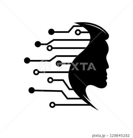 Artificial intelligence and human face logo template. 128645282