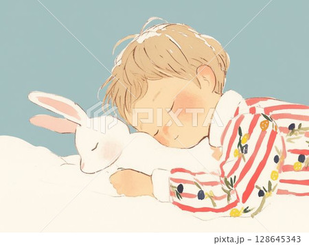 うさぎと一緒に眠るやさしい夢の時間 128645343