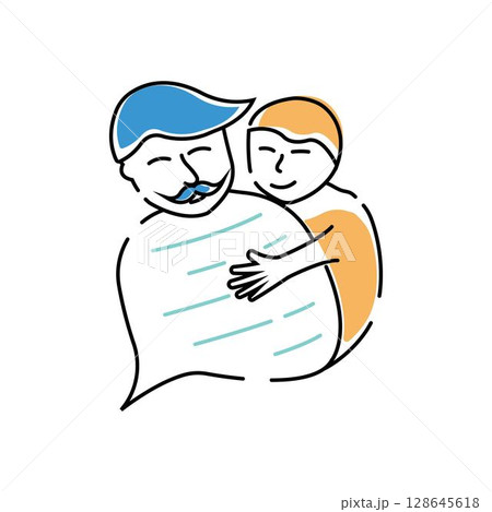 Happy Father's Day logo vector. Father's lap.Hugged the father. Father's love. Trust, celebration. Happy Father's Day logo vector. Father's lap.Hugged the father. Father's love. Trust, celebration. 128645618