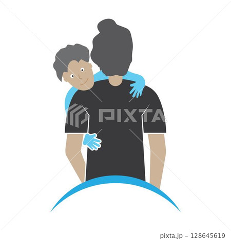 Happy Father's Day logo vector. Father's lap.Hugged the father. Father's love. Trust, celebration. Happy Father's Day logo vector. Father's lap.Hugged the father. Father's love. Trust, celebration. 128645619