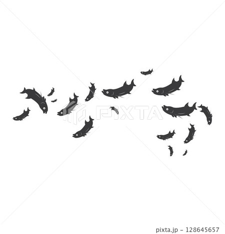 Salmon, fish and fishing, logo template. Underwater world, river and marine life, nature, vector design, Salmon, fish and fishing, logo template. Underwater world, river and marine life, nature, vector design, 128645657