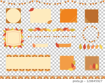A set of illustration materials for autumn-colored frames and decorations with cute fallen leaves A set of illustration materials for autumn-colored frames and decorations with cute fallen leaves 128645927