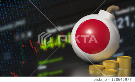 The Japan Bomb and coins for Business crisis concept 3d Rendering. The Japan Bomb and coins for Business crisis concept 3d Rendering. 128645977