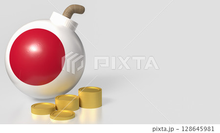The Japan Bomb and coins for Business crisis concept 3d Rendering. 128645981