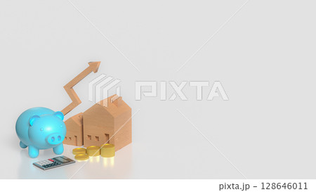 The House and Blue Piggy Bank for Business concept 3d Rendering. 128646011
