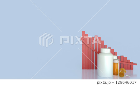 The Drug bottle and red chart for Medical or health concept 3d Rendering. 128646017