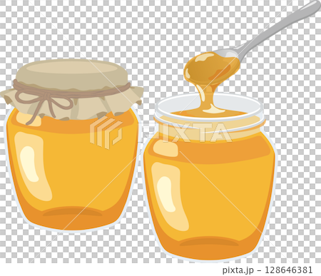 蓋付きの蜂蜜とスプーン付き蜂蜜 蓋付きの蜂蜜とスプーン付き蜂蜜 128646381