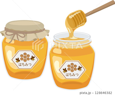 蓋付き蜂蜜とディッパーのセット 128646382