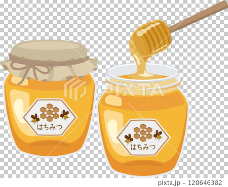 蓋付き蜂蜜とディッパーのセット 128646382
