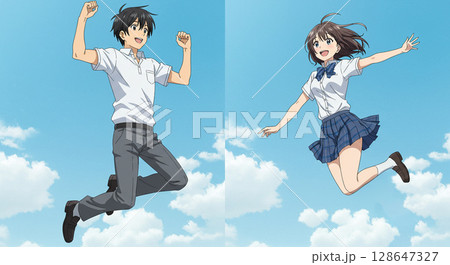 ジャンプする学生 ジャンプする学生 128647327