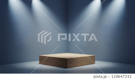 empty white room with black and white podium 128647332