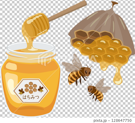 Honey and beehive with dipper Honey and beehive with dipper 128647750