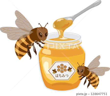 スプーン付き蜂蜜とハチ 128647751