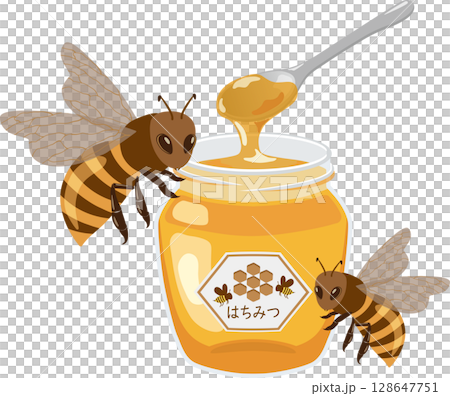 スプーン付き蜂蜜とハチ 128647751