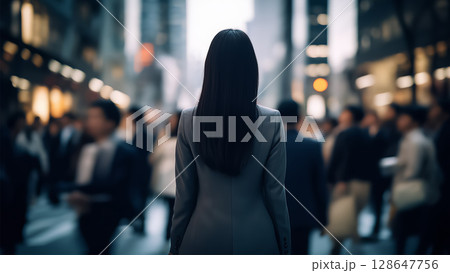 街を歩くスーツ姿の女性の後ろ姿 128647756
