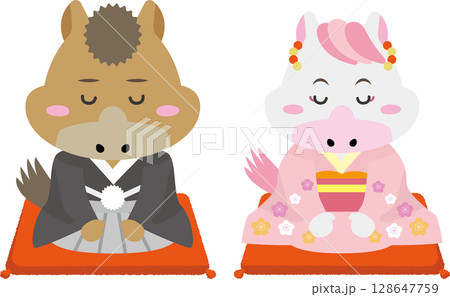 着物の馬キャラクターで迎える2026年のお正月 128647759