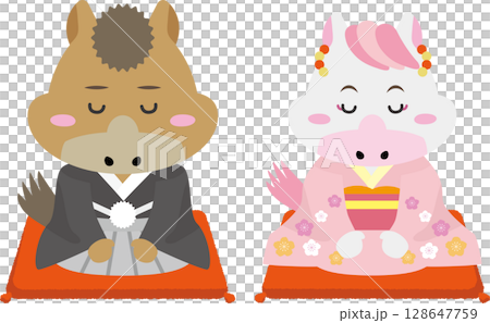 着物の馬キャラクターで迎える2026年のお正月 128647759