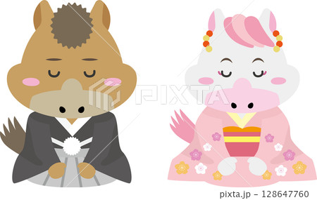 着物の馬キャラクターで迎える2026年のお正月 着物の馬キャラクターで迎える2026年のお正月 128647760
