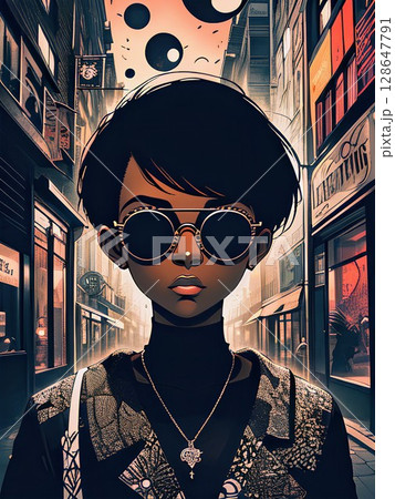 サングラスをかけた女性キャラクター サングラスをかけた女性キャラクター 128647791
