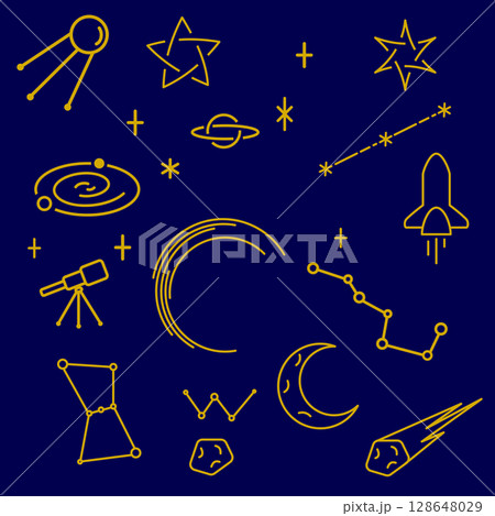 宇宙モチーフのシンプルな線画セット 宇宙モチーフのシンプルな線画セット 128648029