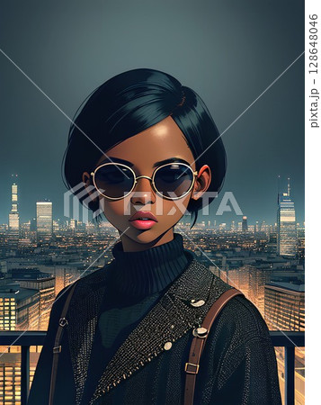 サングラスをかけた女性キャラクター 128648046