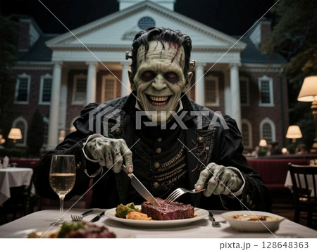 ステーキを食べるフランケンシュタイン 128648363