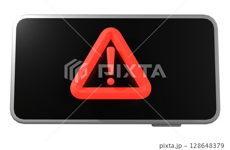 スマホに表示された赤い警告マークの3Dイラスト 128648379