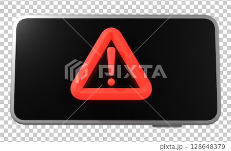 智慧型手機上顯示的紅色警告符號的 3D 插圖 128648379