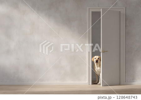 ドアからこちらを見るラブラドールレトリバー ドアからこちらを見るラブラドールレトリバー 128648743