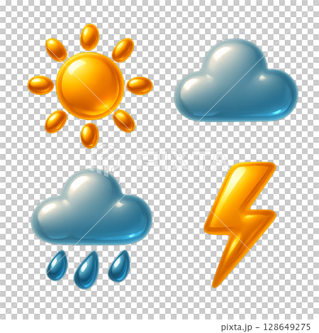 Weather icon set with plump texture, weather mark material with glossy feel, weather symbol pack with attractive three-dimensional feel 128649275