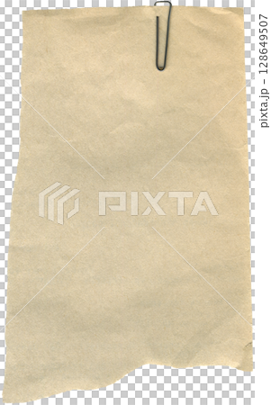 Paper piece with paper clip for used as background or backdrop. Realistic paper piece for scrapbooking, paper collage making 128649507