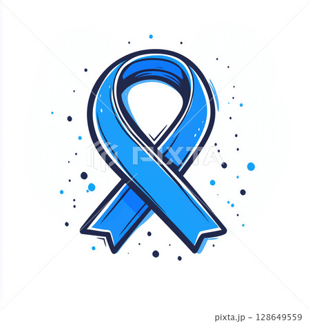 illustration for World Diabetes Day featuring a blue circular ribbon 128649559