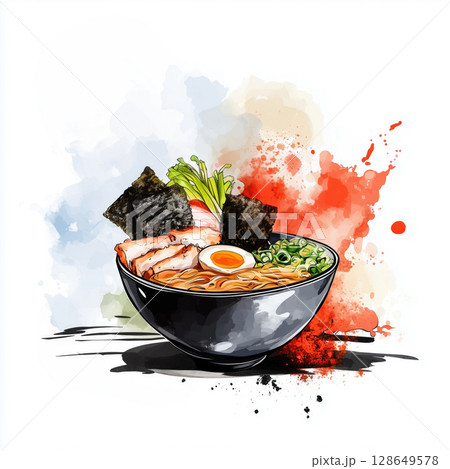 Delicious bowl of ramen with rich toppings 128649578