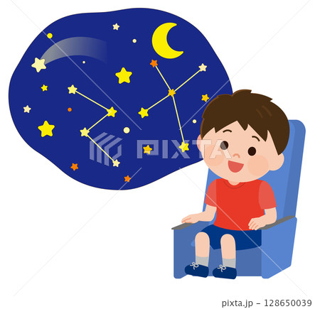 プラネタリウムを鑑賞する男の子　イラスト 128650039