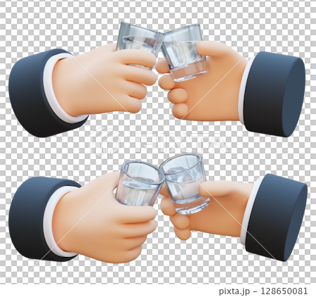 toasting Hand holding a glass of soju cartoon style 3D graphic 128650081