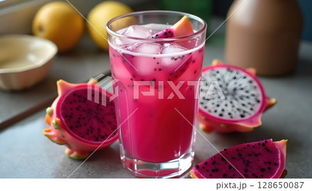 Exotic Pitaya Juice Captured in Stunning Detail Shot 128650087