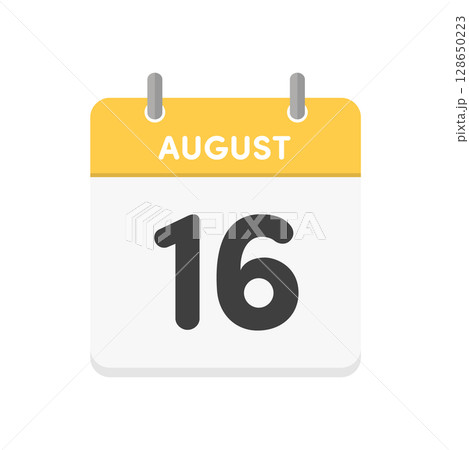 8月16日・August 16の日めくりカレンダーのアイコン - 8/16の日付入りの暦のデザイン素 8月16日・August 16の日めくりカレンダーのアイコン - 8/16の日付入りの暦のデザイン素 128650223