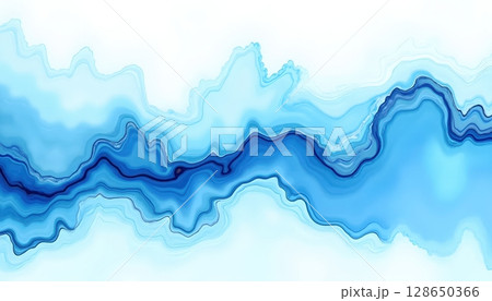 Fluid Ink Waves in Blue and White 128650366